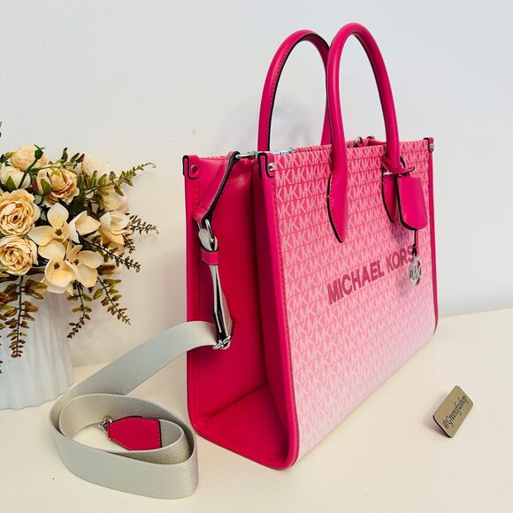 Michael Kors Purse & wallet Mirella Medium Ombré Logo Tote Bag Dragonfruit - Picture 4 of 11